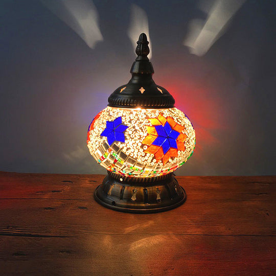 Traditional Red/Orange/Light Blue Stained Glass Nightstand Lamp For Bedroom Beige
