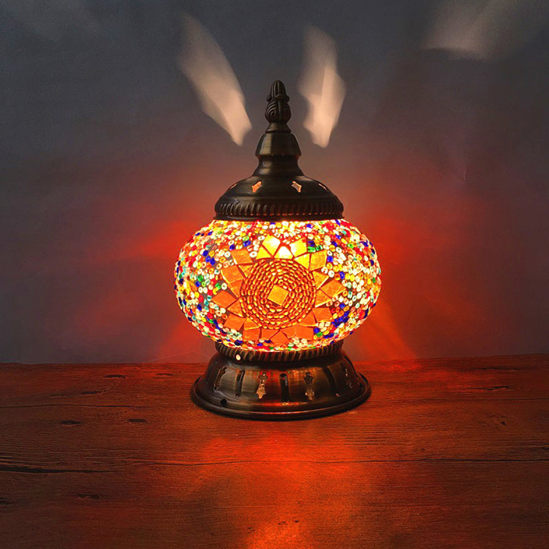 Traditional Red/Orange/Light Blue Stained Glass Nightstand Lamp For Bedroom Orange