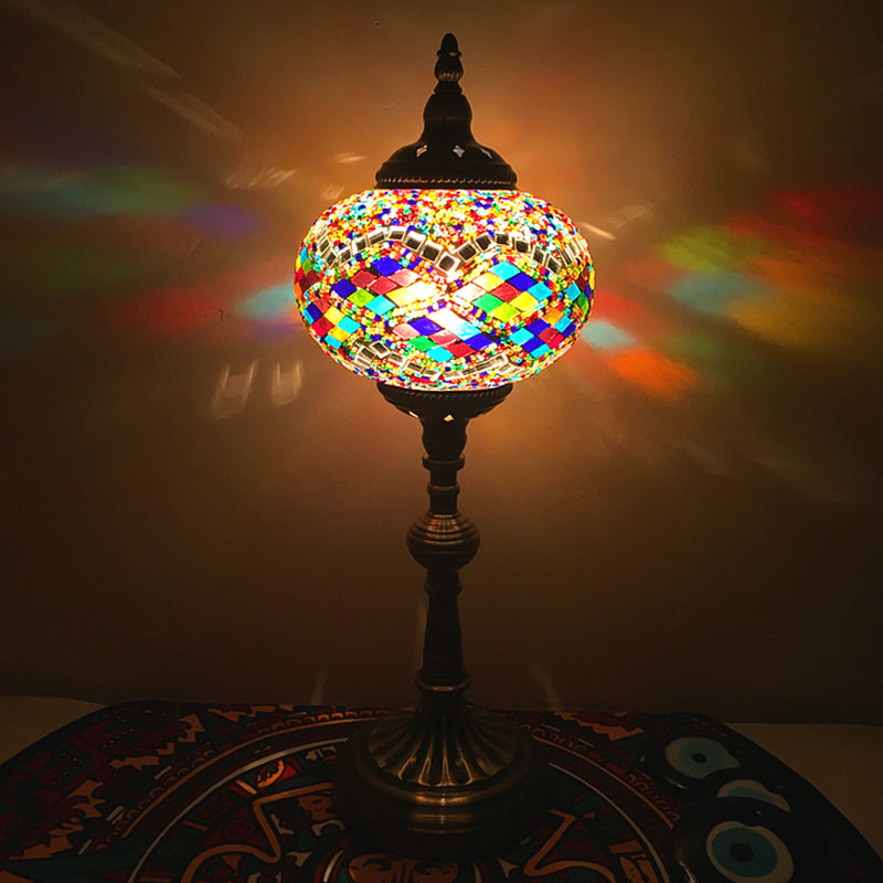 Antique Stained Glass Night Table Light With Elliptical Design Perfect For Bedroom Desk