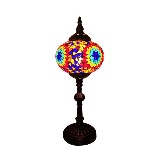 Antique Stained Glass Night Table Light With Elliptical Design Perfect For Bedroom Desk