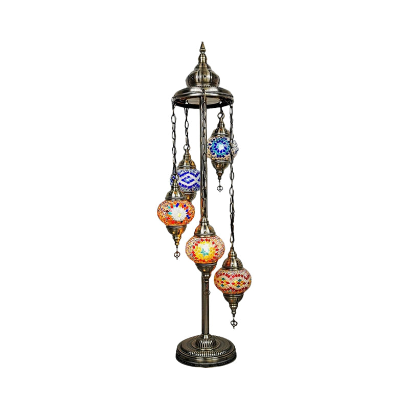 Stained Art Glass Floor Lamp - Traditional Beige/Red/Yellow Elliptical Design 5 Heads Bedroom
