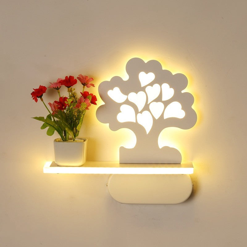 Modern Tree Wall Light With Acrylic Shelf - White Ideal For Kids Bedroom / Loving Heart