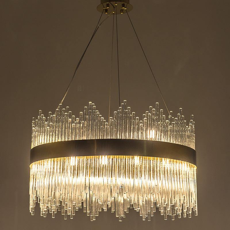 Led Crystal Rod Suspension Brass Chandelier Light With Waterfall Design - 25.5/31.5 Diameter