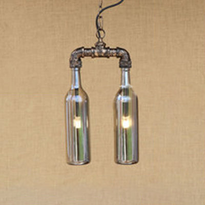 Farmhouse 2-Light Chandelier Pendant with Amber/Blue Glass Shades and Pipe Design