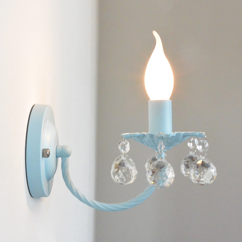 Baby Bedroom Crystal Ball Wall Sconce - Nordic Style Metal Candle Light (1 Bulb) Blue