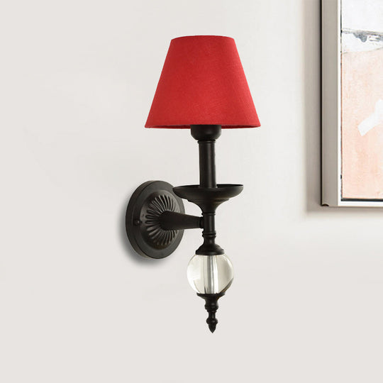 Modern Fabric Bucket Shade Wall Light With Glass Ball Accent Ideal For Corridors And Staircases Red