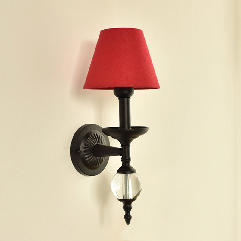 Modern Fabric Bucket Shade Wall Light With Glass Ball Accent Ideal For Corridors And Staircases