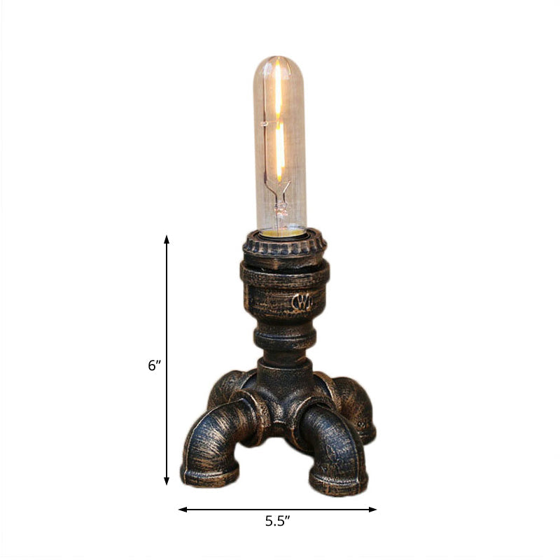 Steampunk Piped Table Lamp - Open Bulb Design Antique Bronze Finish