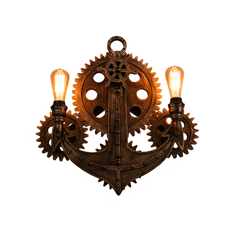 Rustic 2-Head Iron Wall Sconce For Dining Room With Anchor Backplate