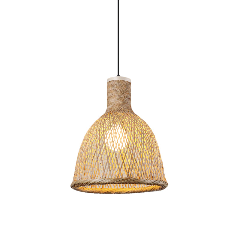 Bamboo Pendant Lamp - 1-Light Beige Suspension Fixture For Dining Room / C