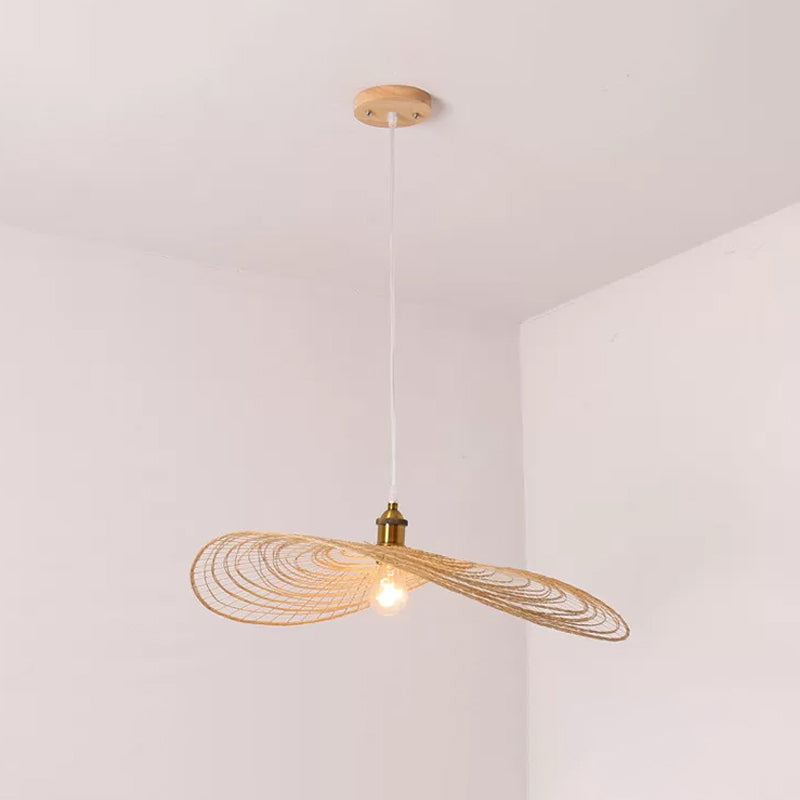 Chinese Lotus Pendant Light With Bamboo Shade - Beige (1/3/6 Lights 14-19.5 Width) 1 / 16.5