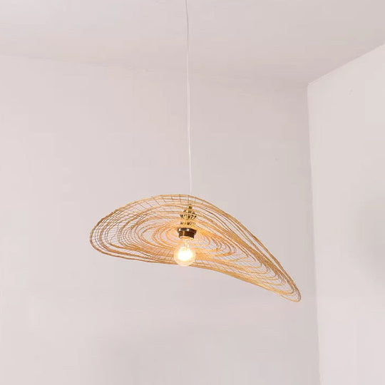 Chinese Lotus Pendant Light With Bamboo Shade - Beige (1/3/6 Lights 14-19.5 Width) 1 / 19.5
