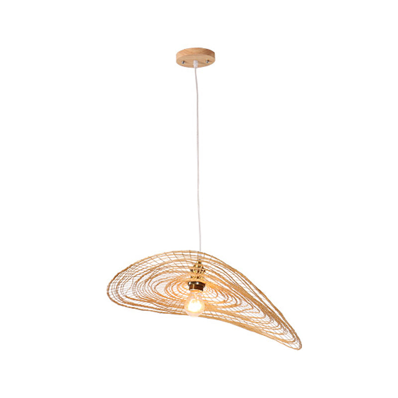 Chinese Lotus Pendant Light With Bamboo Shade - Beige (1/3/6 Lights 14-19.5 Width)