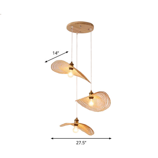 Chinese Lotus Pendant Light With Bamboo Shade - Beige (1/3/6 Lights 14-19.5 Width)