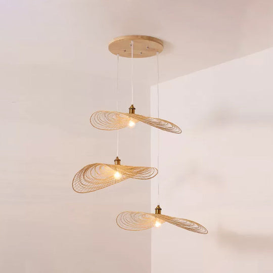Chinese Lotus Pendant Light With Bamboo Shade - Beige (1/3/6 Lights 14-19.5 Width) 3 / 16.5