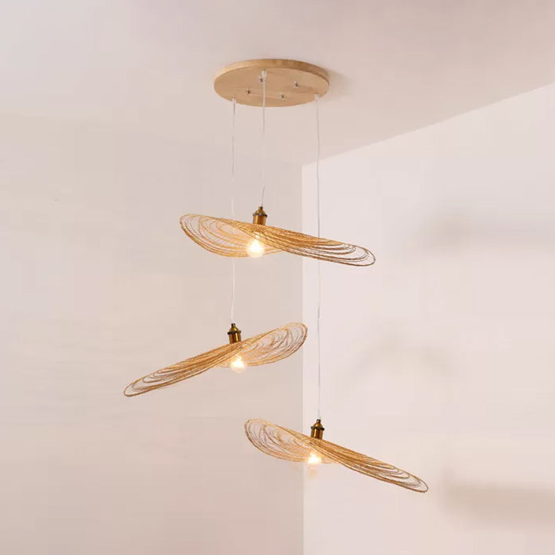 Chinese Lotus Pendant Light With Bamboo Shade - Beige (1/3/6 Lights 14-19.5 Width) 3 / 19.5