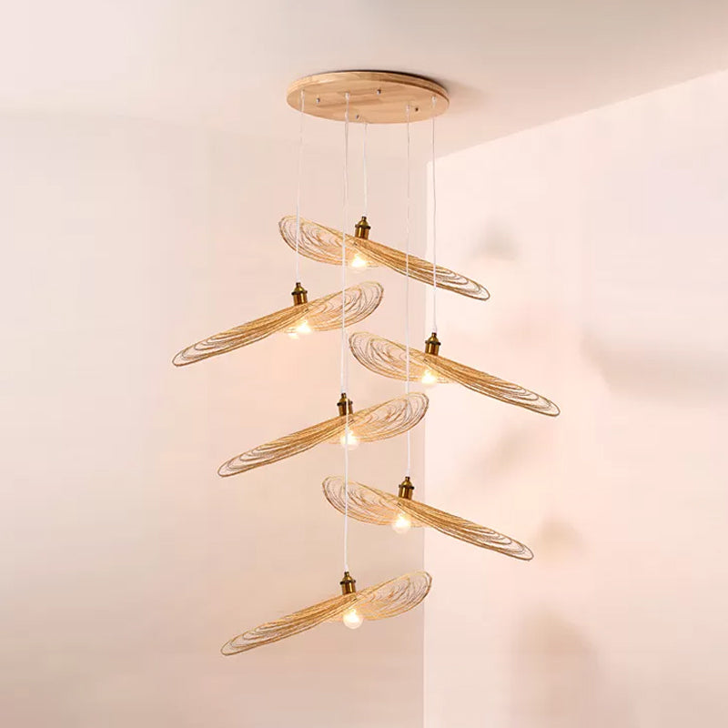 Chinese Lotus Pendant Light With Bamboo Shade - Beige (1/3/6 Lights 14-19.5 Width) 6 / 19.5