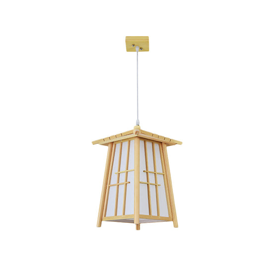 Rustic House Shaped Pendant Lighting: Bamboo Tearoom Ceiling Light in Brown
