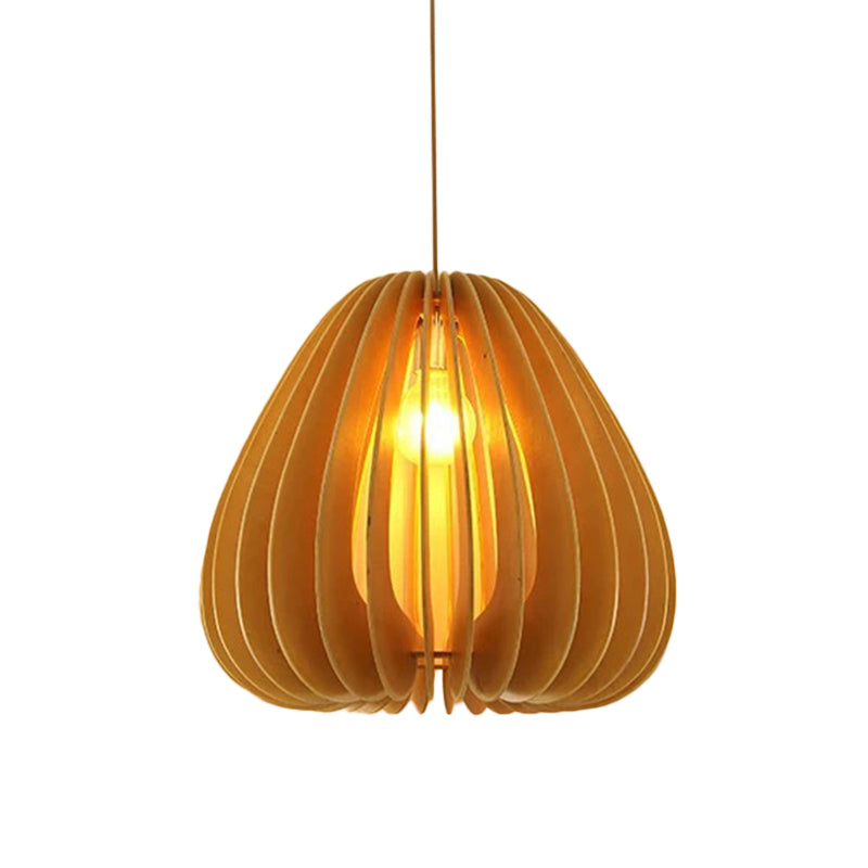 Bamboo Globe Pendant Light - Modern 1-Light Beige Fixture For Dining Table / D