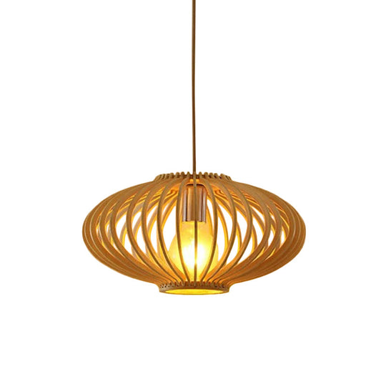 Bamboo Globe Pendant Light - Modern 1-Light Beige Fixture For Dining Table / E