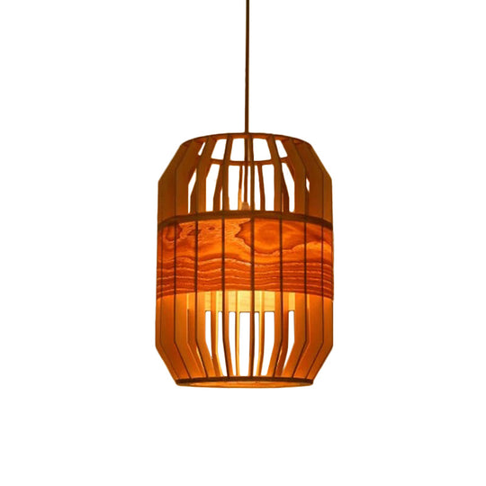 Bamboo Globe Pendant Light - Modern 1-Light Beige Fixture For Dining Table / H