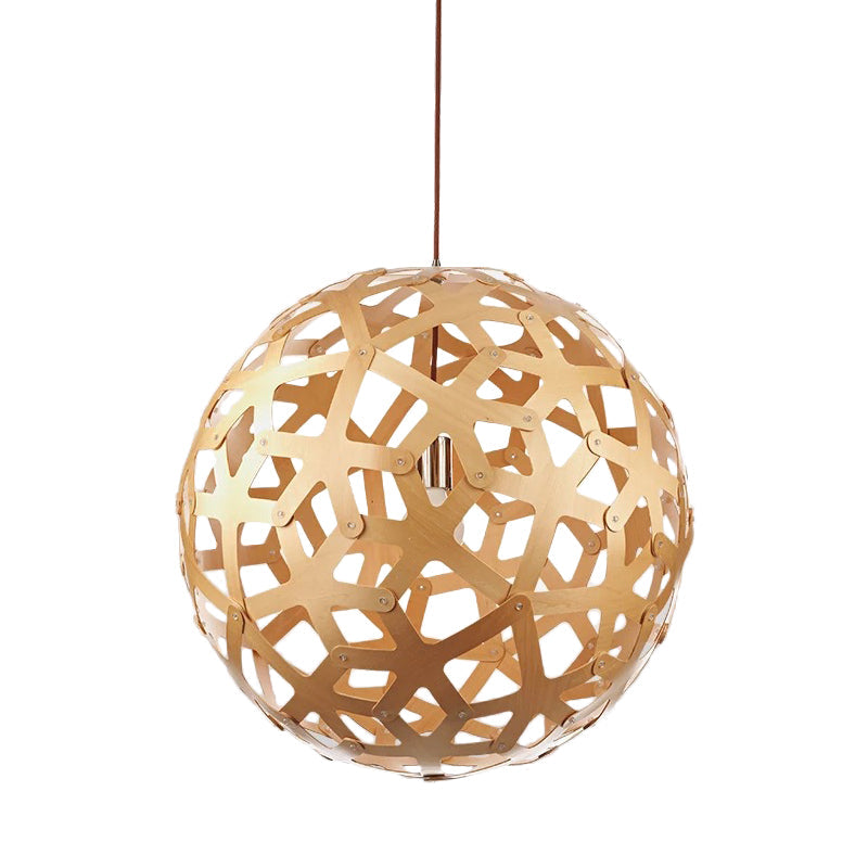 Bamboo Globe Pendant Light - Modern 1-Light Beige Fixture For Dining Table / G