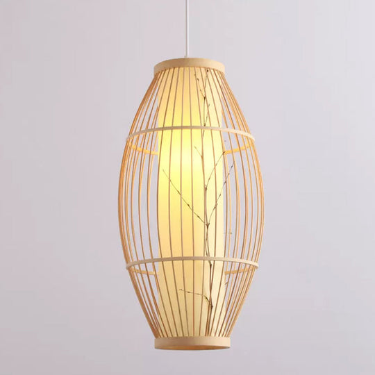 Beige Asian Pendant Light Fixture with Bamboo Shade - 14"/19.5"/31.5" Wide