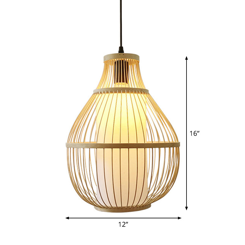 Bamboo Teardrop Pendant Light: Contemporary 1-Head Beige Ceiling Fixture For Dining Room