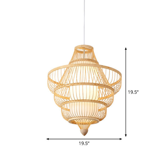 Asian Bamboo Pendant Hanging Light Kit - Diamond/Drum/Barrel Drop Design 1-Light Beige