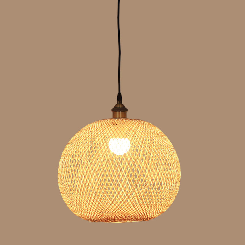 12"/14"/21.5" Asian Beige Pendant Lamp with Bamboo Shade - Dining Room Suspension Light