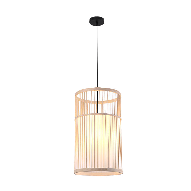 Japanese Style Bamboo Pendant Light In Beige For Restaurant - Single Bulb Ceiling Hanging Fixture /