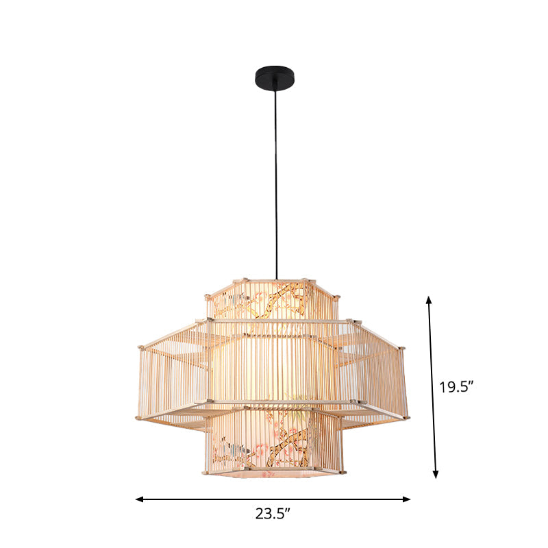 Bamboo Cylinder Pendant Light - Japanese Style Ceiling Lamp for Restaurants - Beige