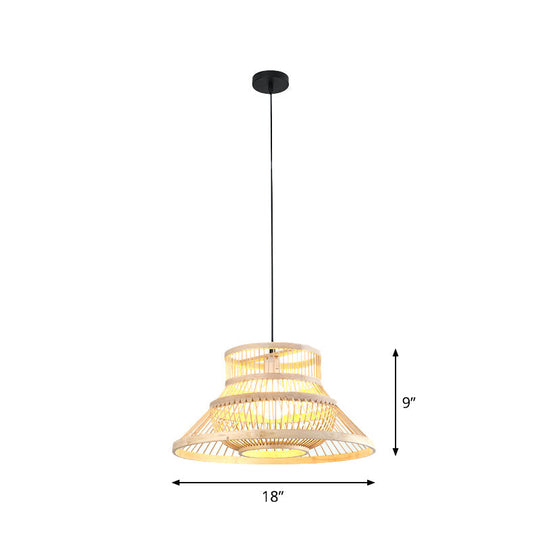 Japanese Style Bamboo Pendant Light In Beige For Restaurant - Single Bulb Ceiling Hanging Fixture