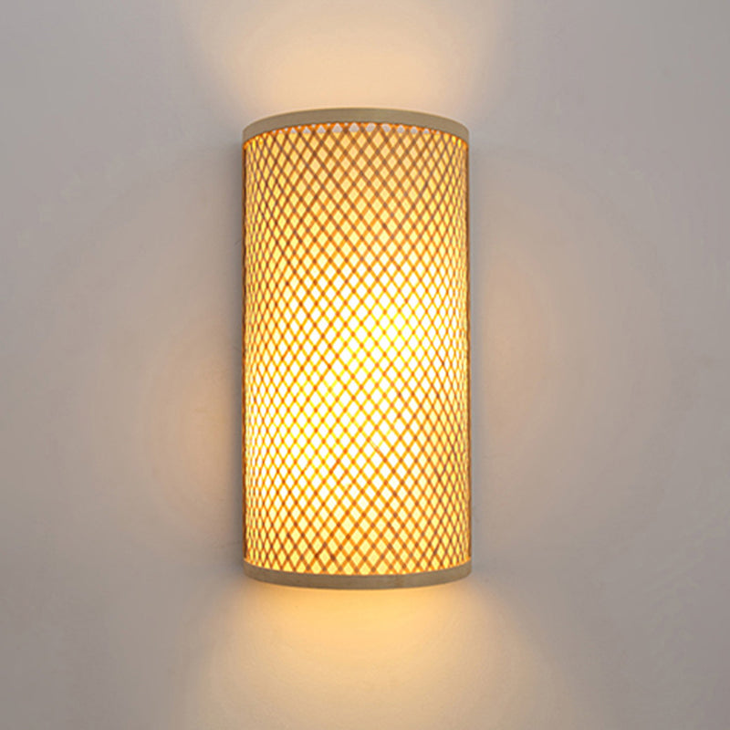 Minimalist Bamboo Half-Cylindrical Wall Light Beige Flush Mount Sconce For Hallways