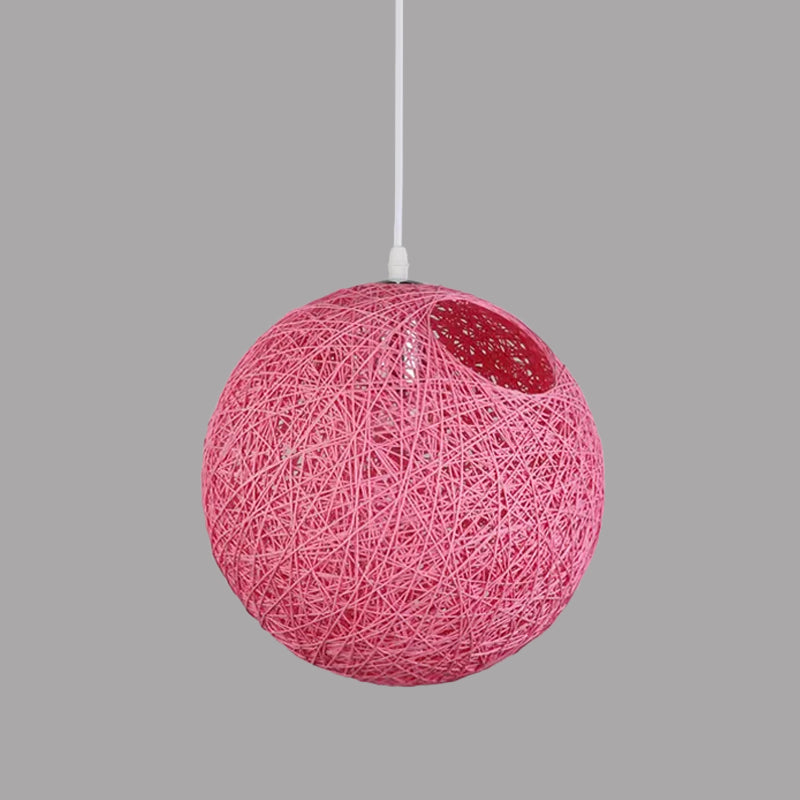 Modern Rattan Globe Pendant Light with Cut-out Hole - Single-Bulb Ceiling Lamp in Blue/Pink/Red