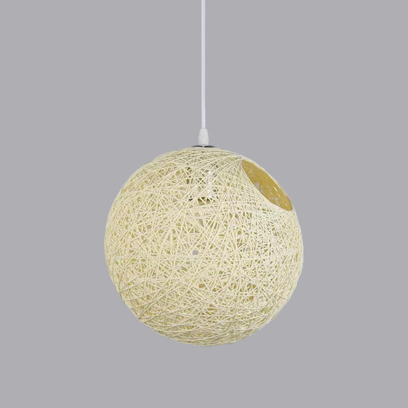 Contemporary Rattan Globe Suspension Light - Single-Bulb Blue/Pink/Red Pendant Lamp With Cut-Out