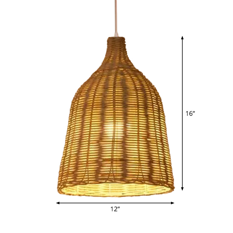 1-Light Asian Beige Pendant Lamp With Rattan Shade - Restaurant Pendulum Light

Alternatively A