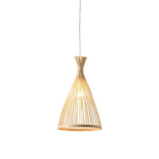 Japanese Style Wood Funnel Pendant Light - 1 Head - 8"/10"/12" Wide - Ceiling Hang Lamp in Beige/Coffee