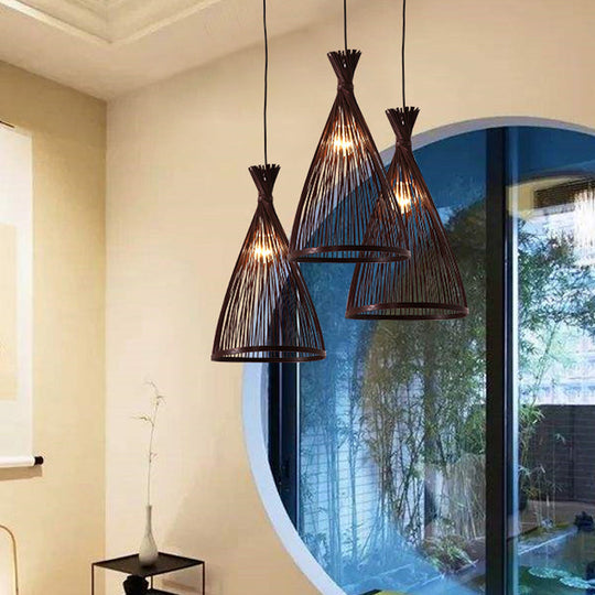 Japanese Style Funnel Pendant Light - Wood 1 Head 8/10/12 Wide Beige/Coffee Ceiling Hang Lamp Coffee