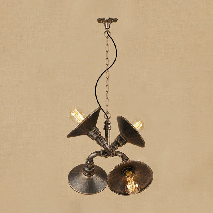Vintage Industrial Saucer Shade Metal Hanging Chandelier - Aged Silver/Bronze Bronze