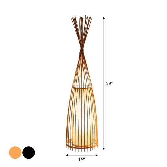 Black/Beige Fish Shaped Floor Lamp: Asia Single-Bulb Bamboo Stand For Living Room 12/15 W