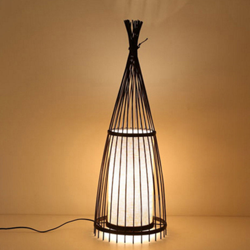 Black/Beige Fish Shaped Floor Lamp: Asia Single-Bulb Bamboo Stand For Living Room 12/15 W Black / 12
