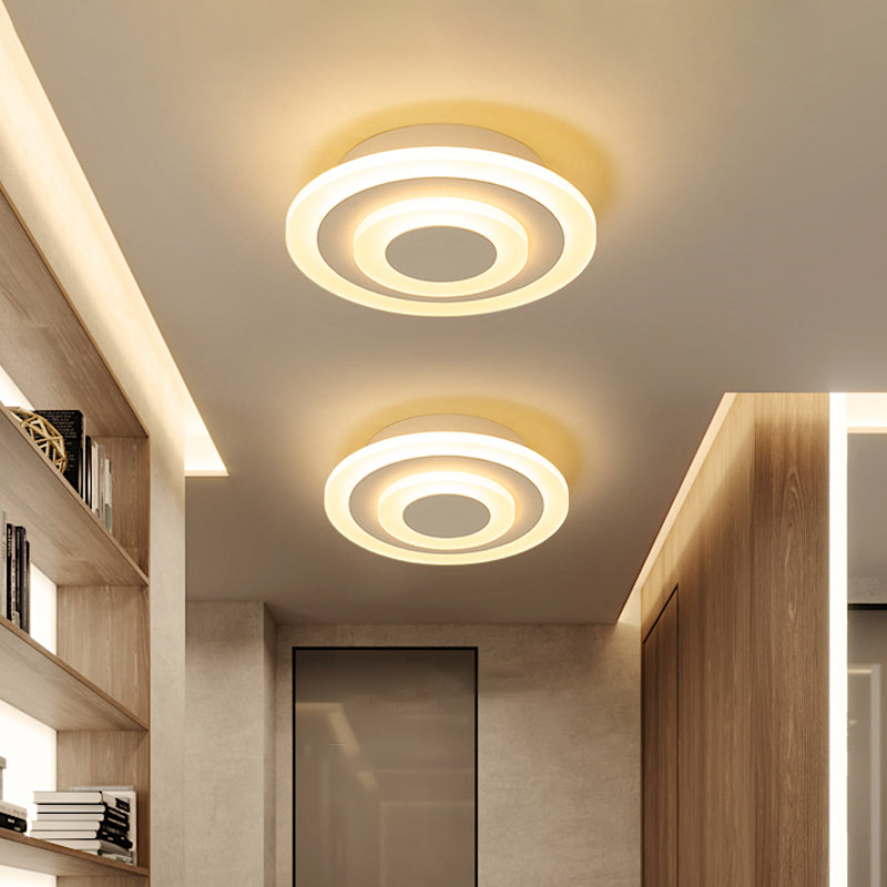 Simple Small Round/Square Ceiling Lamp In White/Coffee Acrylic With Warm/White Led For Corridor