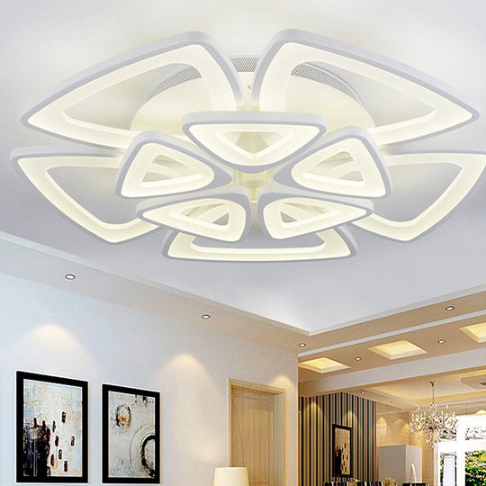 Modern Triangle Flower Acrylic Semi Flush Mount Ceiling Lamp - Minimalist Style (5/12/18 Heads) In