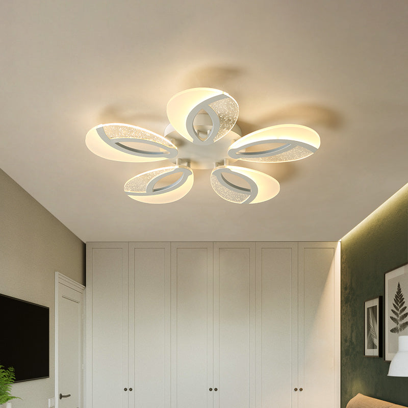 Modernist Petal Led Ceiling Light Fixture - Acrylic White Semi Mount Lighting For Bedroom