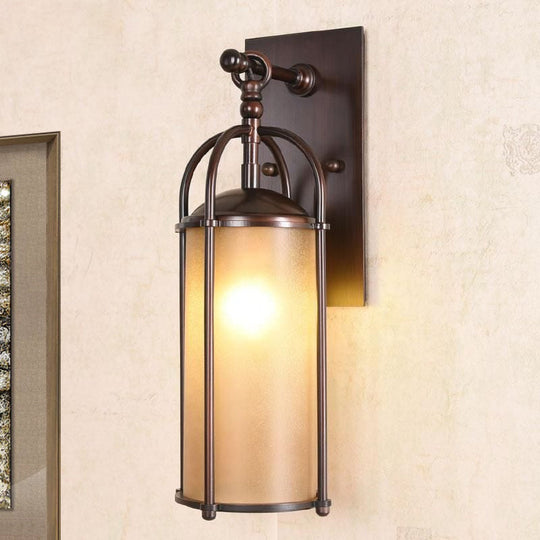 Frosted Glass Wall Sconce With Bronze Metal Backplate For Industrial Bedroom Lighting