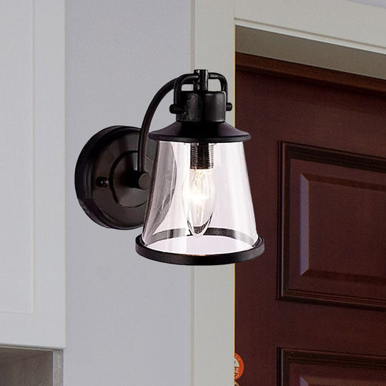 Vintage Wall Sconce Light: Black Glass Cone Design With Curved Arm