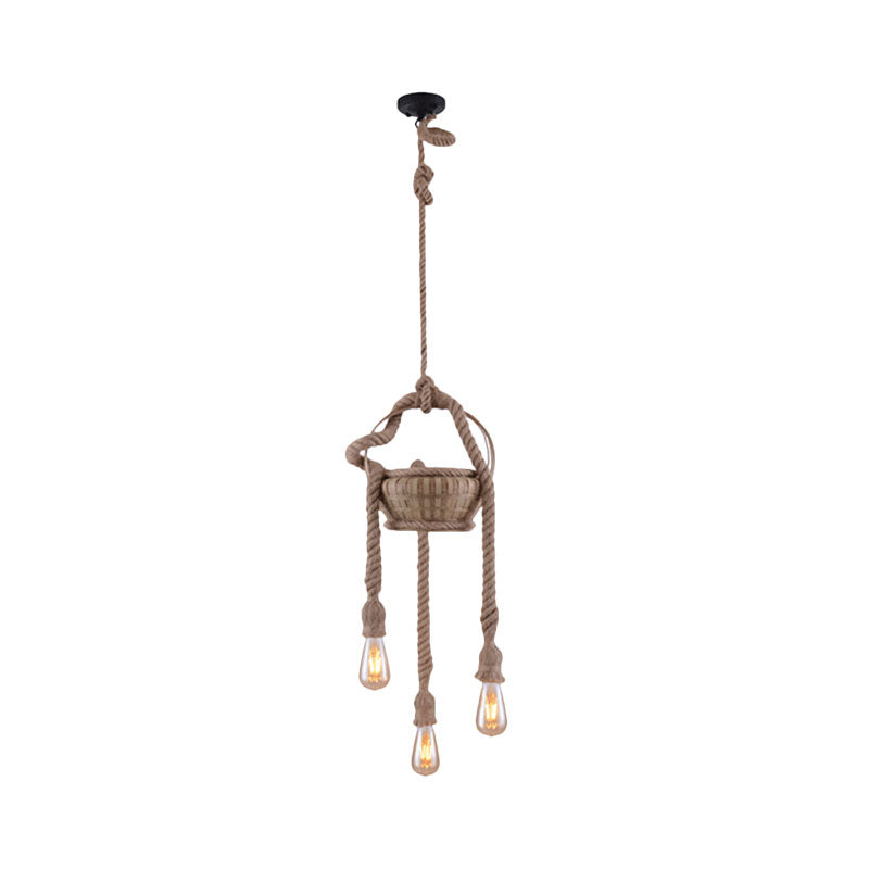 Vintage Beige Hemp Rope Chandelier - Rustic Hanging Light for Living Room