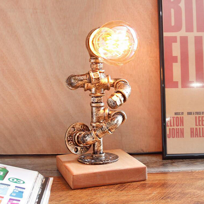 Steampunk Style Bronze Metal Table Lamp With Robot Athlete Design - 1 Light Lighting For Bedroom / B