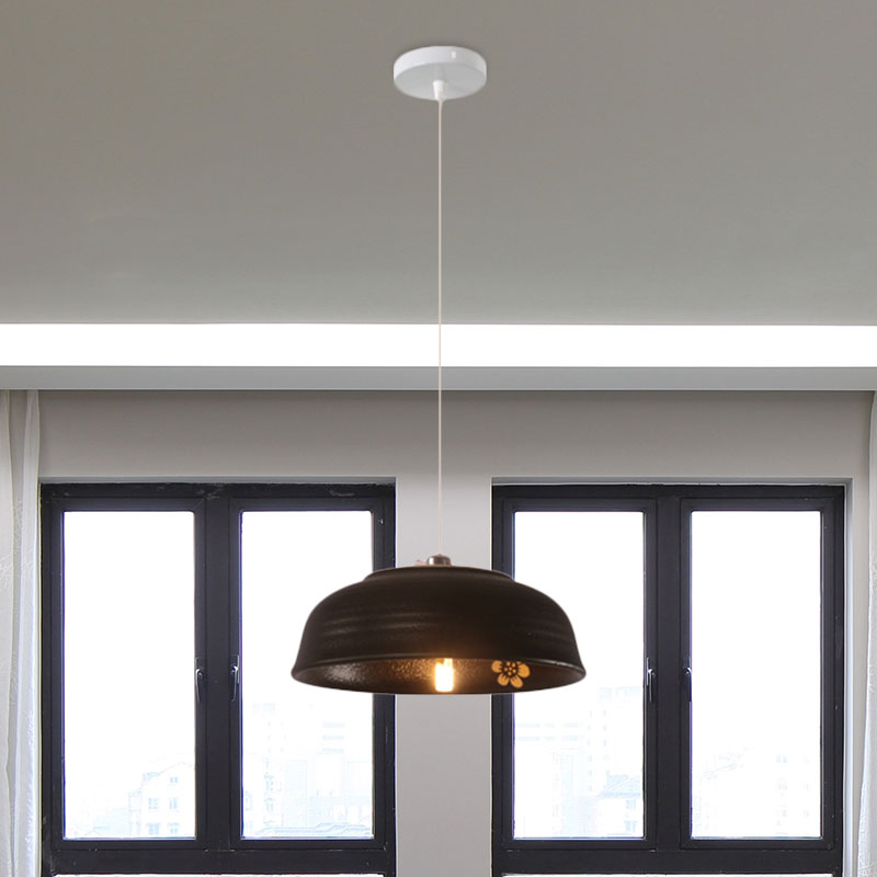 Antique Ceramic Hanging Light - Single Suspension Lamp For Corridor Black